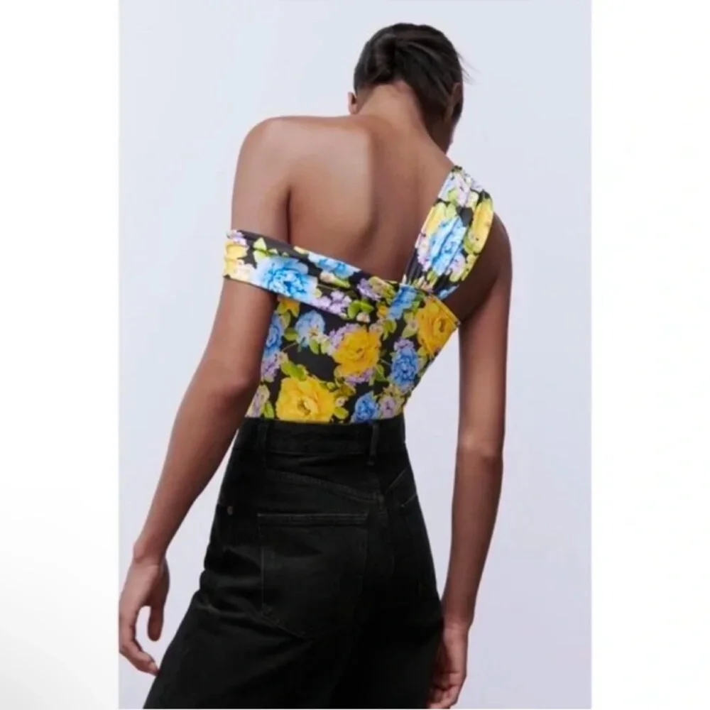 Zara Floral Bodysuit - Yellow, Blue, Black NWOT Size M - Picture 6 of 8